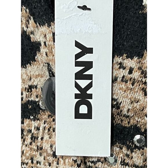 DKNY WOMENS MEDIUM PRINTED BUTTON-FRONT CHENILLE CARDIGAN SWEATER BROWN NEW - Picture 11 of 14